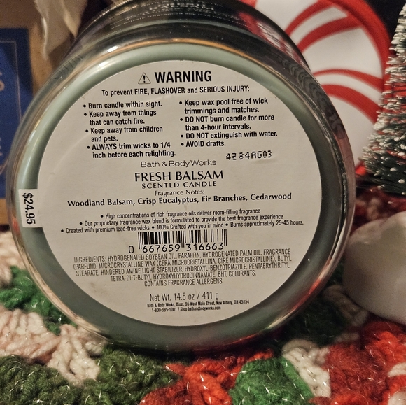 NWT Bath & Body Works Fresh Balsam 3-wick Candle - Green and Silver - Picture 3 of 4